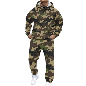 Custom Camouflage <b>Pullover</b> Tracksuit <b>Men's</b> Hoodie Jogger Set Athletic Sportswear Gym Wear OEM ODM Wholesale Manufacturer - Product Image 1