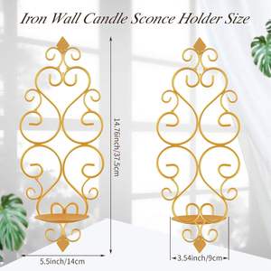 Porte-bougie mural en or pour bougies piliers, décoration élégante en métal suspendu pour salon et chambre à coucher - Product Image 2