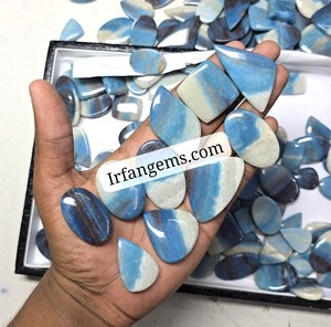 Irfan Gems Trolleite, pierre précieuse naturelle bleue et blanche de qualité supérieure, cabochon, pierre brute, 25 mm-45 mm, pour la fabrication de bijoux - Product Image 2