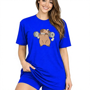<b>Cute</b> Cartoon <b>Bear</b> Lifting Dumbbells Printed Black Short Sleeve T-Shirt Regular Fit O-Neck Casual Men's Jersey Cotton Top - Product Image 5