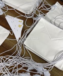 <b>White</b> Leather Square Masonic <b>Apron</b> with Adjustable Cord Tassels | Embroidered Lace Customized Satin Ceremonial Regalia - Product Image 4