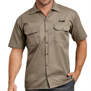 เสื้อเชิ้ตทำงานผ้าคอตตอนสำหรับผู้ชายเสื้อทำงานตามสั่งแนวอุตสาหกรรมแขนสั้นเสื้อทำงานผ้าคอตต้อนแบบ100% โรงงาน - Product Image 1