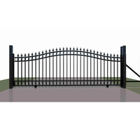 Portail Coulissant de Luxe en Fer Forgé Galvanisé Noir avec Revêtement Poudré, Arche et Anneaux, Hauteur 6 Pieds, Étanche