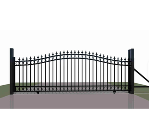 Black Wrought Iron Sliding Driveway <b>Gate</b> with <b>Arched</b> Top Spear Finials Ring Design for Villa Garden Entrance Security - Product Image 5