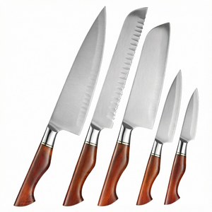 Ensemble de couteaux en acier inoxydable faits à la main par PAK ENTERPRISES, 5 pièces, avec manches en bois de rose, gravure au laser, étuis en cuir, cadeau de cuisine - Product Image 6