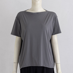 T-shirt de sport pour femme à manches courtes, élastique, pour l'été, la course, l'exercice, le yoga, 100 % coton - Product Image 2