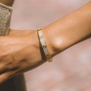 925 Sterling <b>Silver</b> Yellow Gold Plated Pave Screw <b>Bangle</b> <b>Bracelet</b> Luxury Designer Style Cuff for Women - Product Image 2