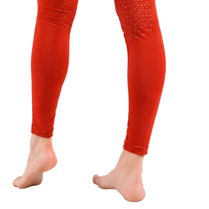 Leggings de equitación para mujer, rojo brillante, cintura alta, elásticos, pantalones ecuestres con agarre de silicona en toda la asiento, para entrenamiento deportivo. - Product Image 3