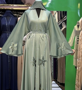 Wholesale Modest Dubai Beaded Sequined <b>Long</b> Sleeve Abaya Muslim Traditional Handmade Wedding Women Breathable V Neck - Product Image 6