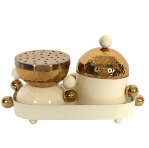Luxury Silver Metal Bakhoor Incense Burner Duo Jar Set with <b>Tray</b> Gold Openwork <b>Circle</b> Aromatherapy Holder - Product Image 5