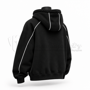 Sweat-shirt à capuche oversize pour homme, noir, doublé polaire, avec passepoil blanc, style streetwear, personnalisé, épais - Product Image 4