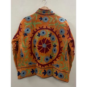 Hand Embroidered <b>Velvet</b> Cotton <b>Jacket</b> <b>Women</b> Mandarin Collar Full Sleeve Autumn Winter Bohemian Eye Pattern Open Front Coat - Product Image 2