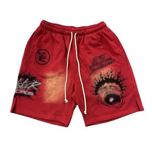 Shorts de jogging vintage surdimensionnés pour hommes, personnalisés, en toile délavée à l'acide, séchage rapide, respirants, 100 % coton, nouvelle collection streetwear avec strass - Product Image 1