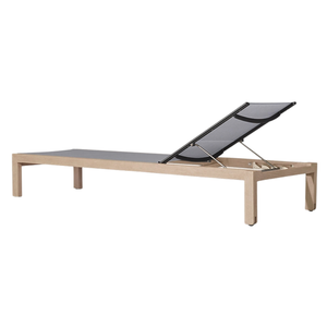 Chaise longue d'extérieur Emma moderne en teck avec dossier réglable en tissu textilène respirant pour piscine – Offre spéciale - Product Image 4
