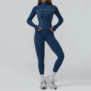 Ensemble de yoga 3 pièces personnalisé pour femme : haut de sport ajusté à manches longues, soutien-gorge de sport et veste zippée intégrale pour le fitness en extérieur - Product Image 3