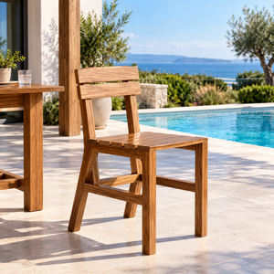 Chaise de salle à manger d'extérieur en teck massif, fauteuil en bois pour jardin, terrasse, restaurant, hôtel - Product Image 3