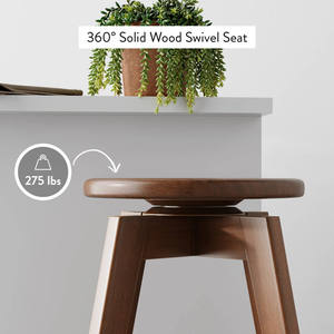 Tabouret de bar pivotant confortable et moderne en bois massif marron pour la maison, la cuisine, l'appartement, la salle à manger - Product Image 4