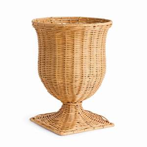 Urne en rotin blanchi, pot de fleurs en osier tressé, vase décoratif avec socle pour la décoration de la maison de style côtier ou du salon - Product Image 4