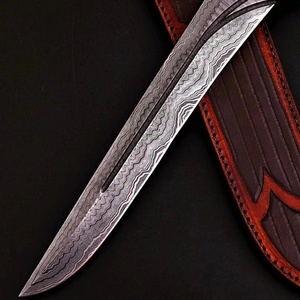 Couteau Bowie fixe personnalisé fait main en acier Damas et acier au carbone avec manche en cuir pour le camping, la survie et la chasse en extérieur – Pakistan - Product Image 2