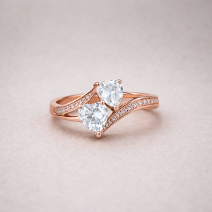 Nouvelle bague de promesse en argent sterling et or blanc 14 carats avec double cœur et diamant de laboratoire, bague à sangle croisée avec diamant de laboratoire, cadeau de Saint-Valentin - Product Image 5