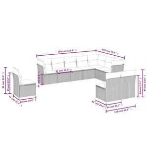 Ensemble de canapés de patio en poly rotin gris de 10 pièces avec coussins Collection de meubles d'extérieur durables - Product Image 3