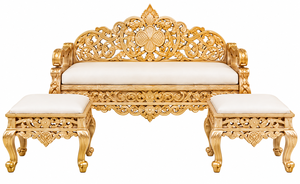 Mandap de mariage tendance inspiré du palais moghol, décoration de scène de mariage de luxe avec cadre doré et panneaux à motifs verts - Product Image 6