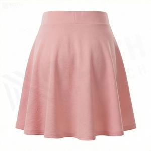 Jupe courte trapèze pour femme, couleur unie, taille élastique, plissée, tricotée, en spandex et polyester, style décontracté, toutes saisons, rose - Product Image 2