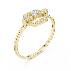 Bague en or jaune hexagonal avec halo de moissanite et diamant pour femme, bijou fin géométrique pour fiançailles et mariage, cadeau - Product Image 4