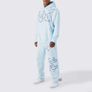 Conjunto Deportivo Unisex Azul de Alta Calidad, Sudadera con Capucha y Cremallera de Manga Larga y Pantalones, Ropa Casual de Otoño, 100% Algodón Transpirable - Product Image 4