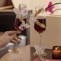 Flûtes à vin en cristal soufflé à la main à double paroi, motif papillon doré, pour mariage, verres à toast élégants, cadeau nuptial de luxe