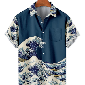 Camisa de Manga Corta para Hombre, Estilo Oversize con Estampado 3D Ukiyo-e y Bolsillo, Ropa Casual Urbana 2026 - Product Image 4