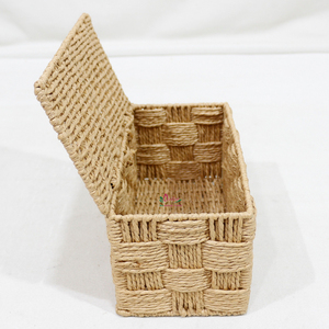 Panier de rangement tissé en jonc de mer fait à la main avec couvercle, organisateur polyvalent pour cadeaux et décoration intérieure - Product Image 3