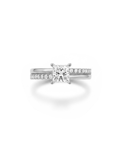 แหวนหมั้นเพชรทรงกลมแบบเจ้าหญิง แหวนคู่ประดับเพชรแบบ Pave แหวนทองคำแท้ 14K แหวนหมั้นทรง Radiant แหวนสำหรับเจ้าสาวแบบซ้อนได้ - Product Image 3