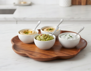 Assiette de service en bois faite à la main en forme de fleur, design minimaliste en bois naturel, finition polie, pour la maison, les mariages et les restaurants - Product Image 3