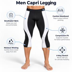 Men <b>Capri</b> <b>Legging</b> Offers Flexible Performance Breathable Construction And Secure Comfort For Athletic Training And Exercise - Product Image 6