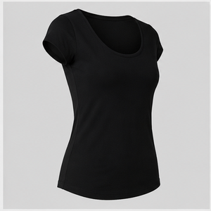 <b>Womens</b> <b>Black</b> Scoop Neck Cap Sleeve Slim Fit Plain T <b>Shirt</b> WTS-0012 - Product Image 3
