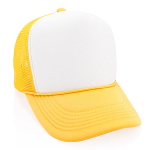 White Yellow Trucker <b>Cap</b> 6-Panel Mesh Fabric Adjustable Unisex Casual Spring Summer <b>Hat</b> - Product Image 3