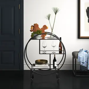 Chariot de bar roulant en métal fait main de qualité supérieure pour mobilier d'hôtel, chariot de rangement décoratif moderne en métal pour cuisine, plaqué et sécurisé - Product Image 3