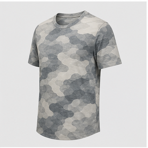 เสื้อยืดคอกลมแขนสั้นลายพรางสีเทาหมอกแบบกำหนดเองสำหรับผู้ชาย รุ่น MTS-CAMO-0027 - Product Image 3