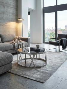 Mesa de Centro Redonda Moderna con Tapa de Vidrio Templado y Estructura Metálica, Mueble Decorativo para Sala de Estar de Diseño Contemporáneo - Product Image 4
