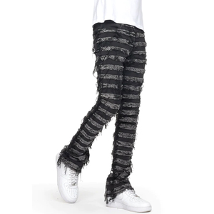 Jeans empilés de créateur personnalisés, jeans déchirés tendance, pantalons cargo amples évasés - Product Image 6