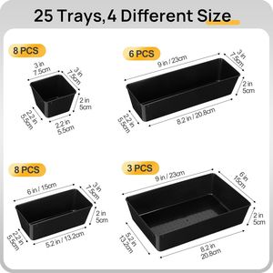 25 pièces de plateaux de rangement polyvalents en plastique pour tiroirs, 4 tailles, pour bureau et accessoires - Product Image 5