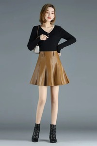 Woman <b>Skirts</b> Elegant Plus Size New Fashion Korean Style Genuine Real <b>Leather</b> <b>Skirts</b> High Waist Solid Color Casual A Line Short - Product Image 4