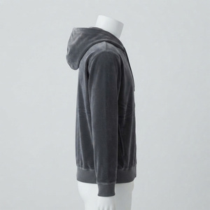 Regular Fit Velour Ribbed Men Faded Boxy Zipper Pullover Hoodie with Eco-Friendly Fleece Fabric Custom Hoodie - Product Image 2
