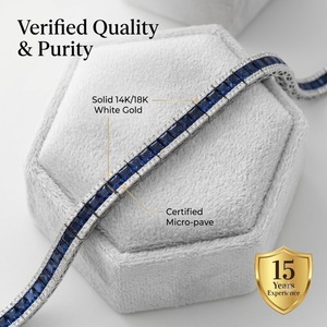 King O King Real 18K Solid White Gold Blue Sapphire Diamond <b>Bangle</b> Channel <b>Set</b> Pave Princess Cut Trendy Jewelry MOQ 1 - Product Image 3