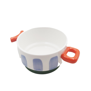 Bol à soupe en céramique créatif avec des éclaboussures bleues et des poignées rouges contrastées, vaisselle moderne - Product Image 5