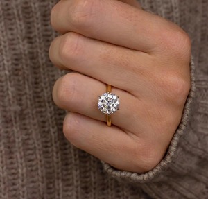 3 CT Round Solitaire Lab Grown Diamond Ring 14K Two Tone Gold Petal Setting 6 Claw Prongs 2 MM Cathedral Band Luxury Ring - Product Image 6