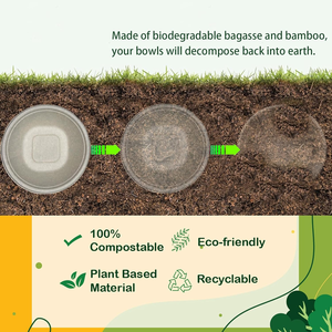 Bols en papier jetables robustes au design moderne pour les fêtes, en bagasse naturelle, pour soupes chaudes, salades, desserts et plus, sans BPA - Product Image 2