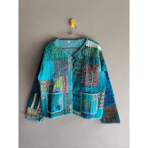 Chaqueta acolchada vintage para mujer, estilo patchwork, cárdigan corto bohemio, ropa de abrigo corta para invierno, regalo para ella. - Product Image 1