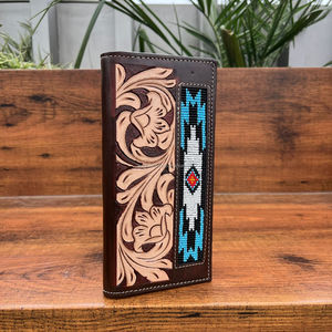High Quality Wholesale Beaded Slim Woman RFID Genuine Tooled Leather <b>Card</b> <b>Holder</b> Customized Floral Pattern Long <b>Wallets</b> for Men - Product Image 4
